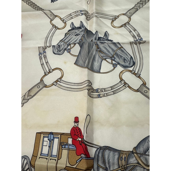 Women's Celine White Red Horse Print Silk Scarf One Size - Picture 2 of 4